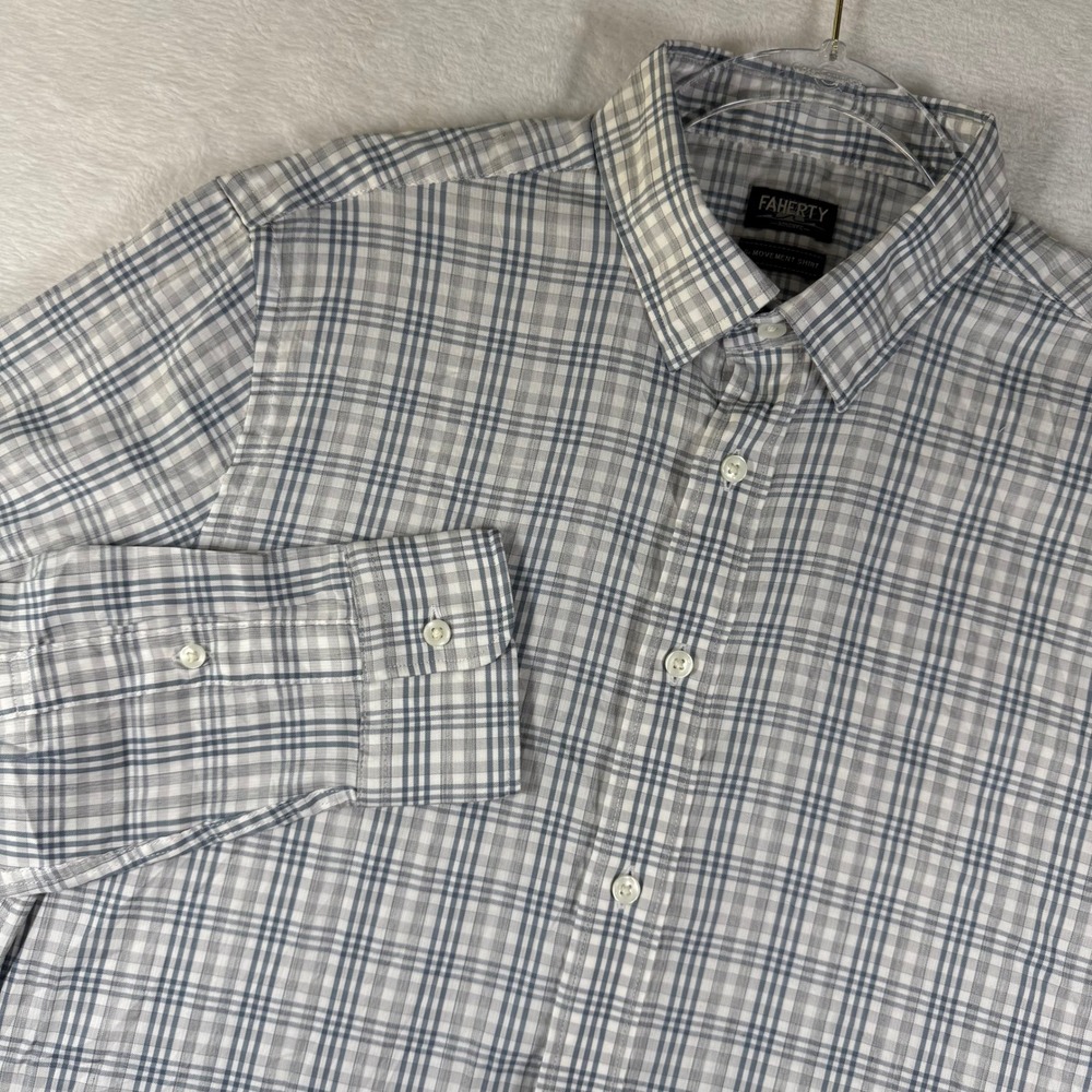 Faherty Reserve The Movement Shirt Mens Medium Gray Blue Plaid MWC0082 Stretch